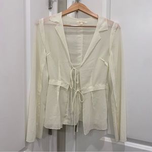 Sheer Cream Bell Sleeve Front Tie Blouse